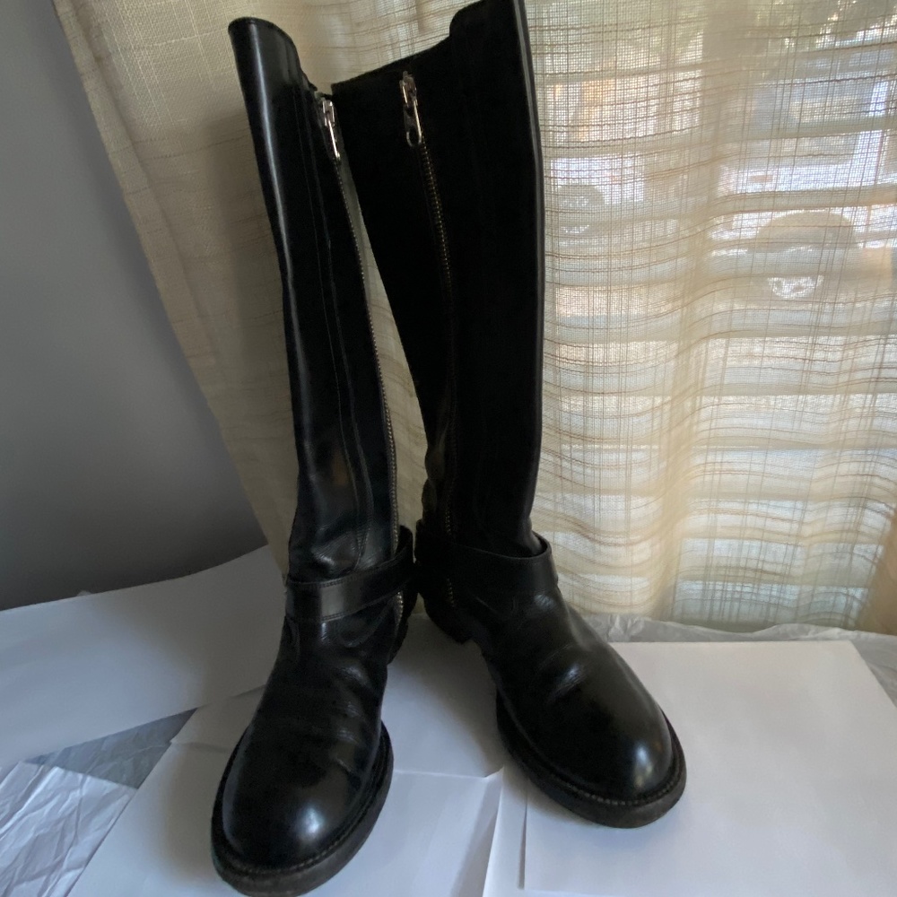 Chloe black leather high boots biker-riding biker motor 37 Italy sipper knee hi - Picture 3 of 10